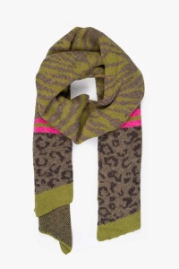 Animal Print Scarf - Green & Pink